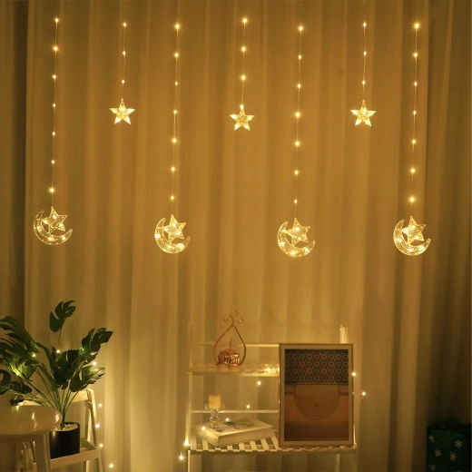 Kerst-ledlichtgordijn met sterren en manen 2 m