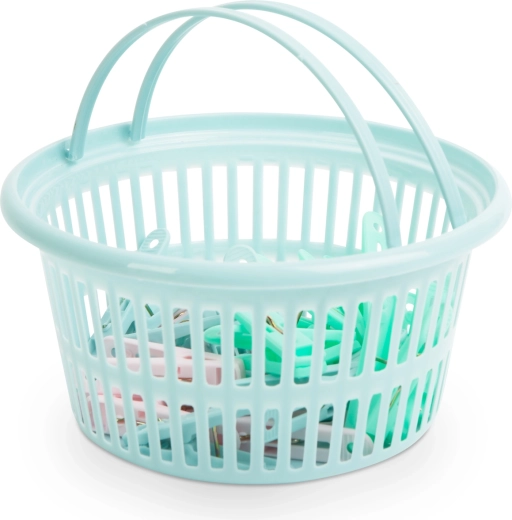 Set de pinces à linge en plastique avec panier de rangement, 24 pièces