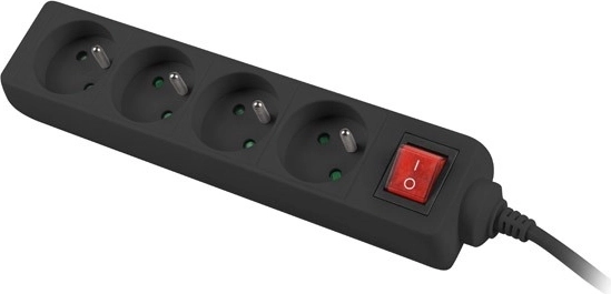 Black Power Strip 1.5m with 4 Sockets and Switch