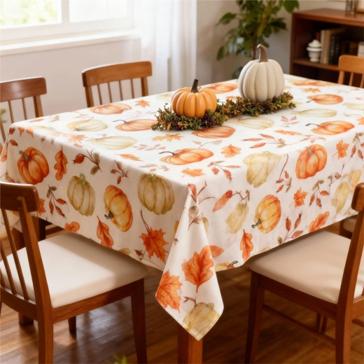 Decorative tablecloth with pumpkin and leaf motif 140 × 240 cm