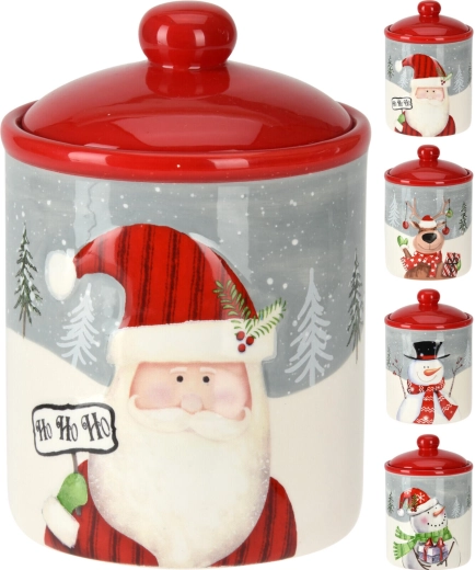Christmas ceramic jar with lid, diameter 12.5 cm, height 18 cm, mixed designs