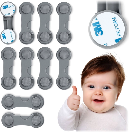 Kinderbeveiliging voor kasten RICOKIDS, grijs, set van 10 stuks