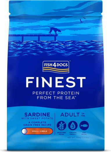 Fish4Dogs Finest Sardine with Sweet Potatoes – small kibble for adult dogs 1.5 kg