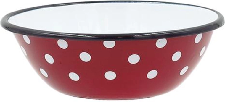 Geëmailleerde kom met stippen 16 cm, rood