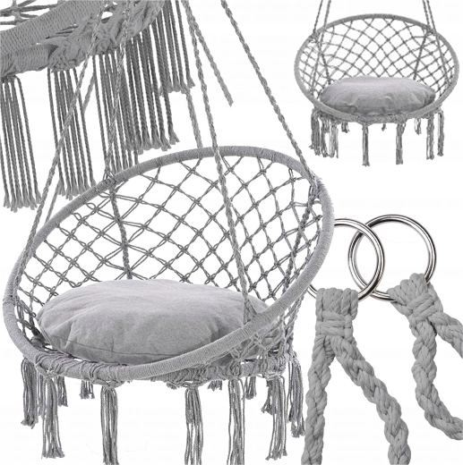 Hanging seating nest with cushion, grey