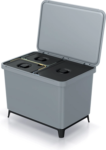 Sortier-Abfalleimer Systema 43 l, hellgrau, 3 Fächer