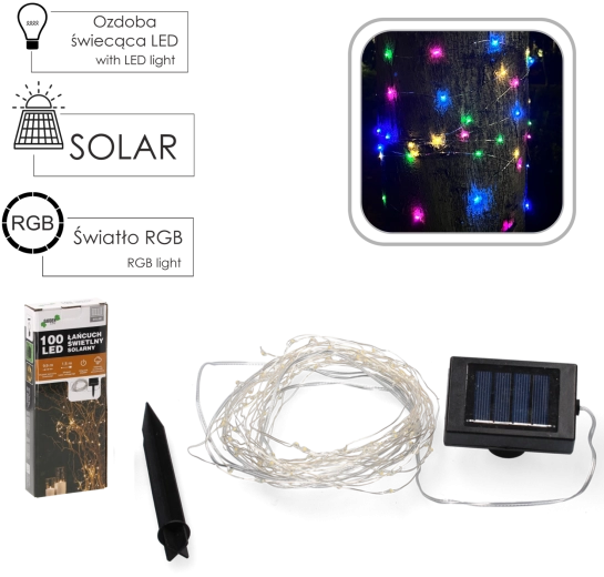 EXTRALINK Solar String Lights 100 LED, Multicolor, 11.4 m