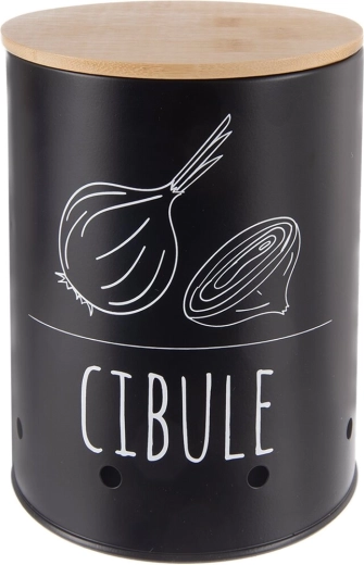 Boîte métallique pour oignons avec couvercle en bambou BLACK