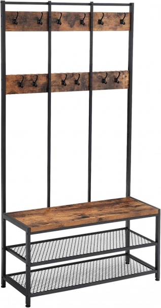 Porte-manteau en métal avec banc et étagères