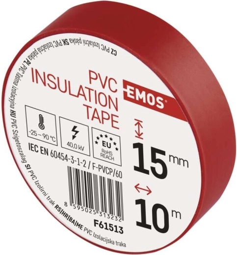 Isolerende PVC-tape 15 mm × 10 m rood