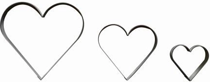 Set van roestvrijstalen hartvormige uitsteekvormen – groot, glad, 3-delig