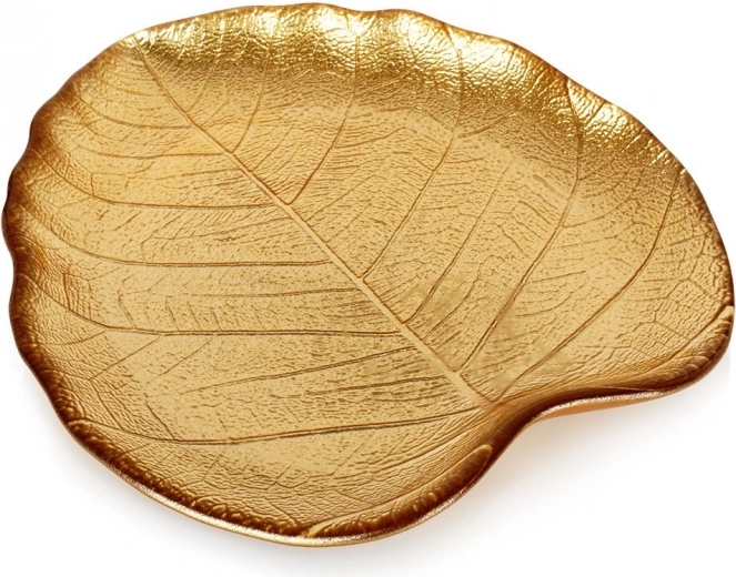Assiette de service en verre en forme de feuille, dorée, 18 × 16 cm