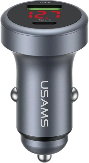 USAMS Aluminium-Autoladegerät 45 W USB-A + USB-C mit LED