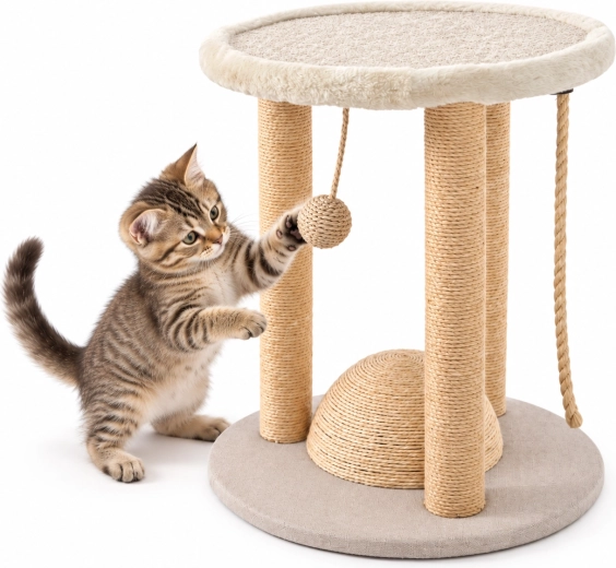 Beige Kratzbaum für Katzen mit Liegefläche 40 × 40 × 44 cm