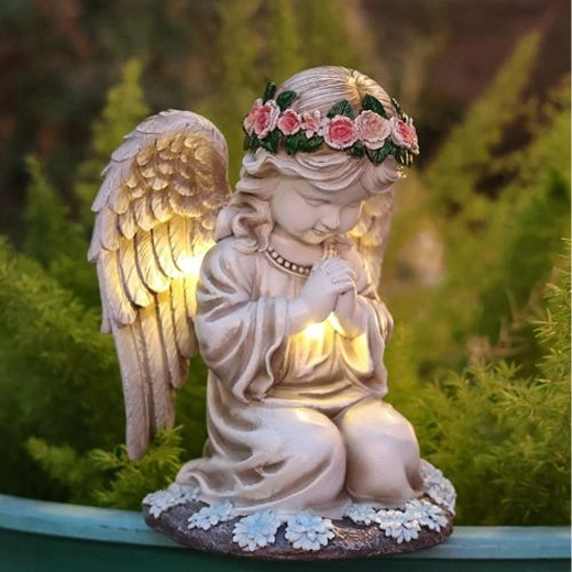 solar garden angel with LED lighting – decorative figurine and outdoor candle holder
