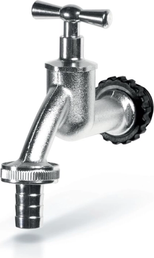 Metal tap for rainwater barrel in silver color