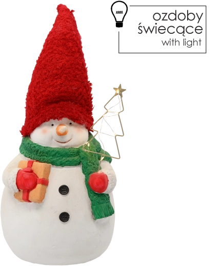 Figurine de neige bonhomme de neige de Noël avec bonnet rouge et éclairage LED