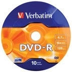 Verbatim DVD-R Matt Silver 4,7 Go 16x - 10 pièces