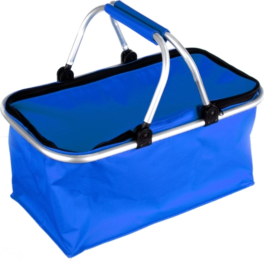 Panier de camping pliable 48 × 24 × 28 cm, aluminium et polyester, bleu