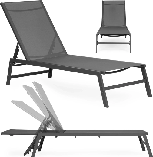 Garden lounger with adjustable steel backrest, grey – MultiGarden