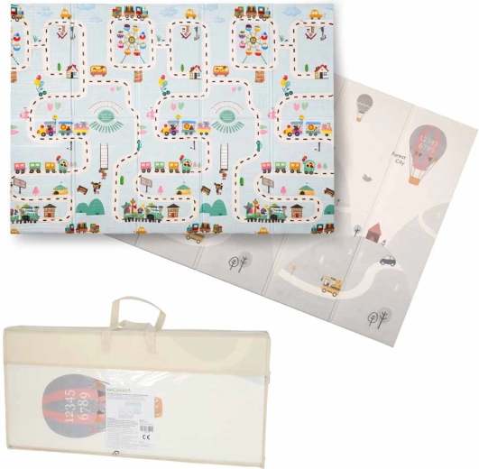 Faltbare, beidseitige Schaumpielmatte 150 × 200 cm – Straßen und Ballons