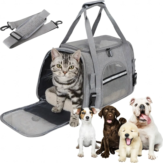 Large portable carrier box for dog, cat and small animals – grey
