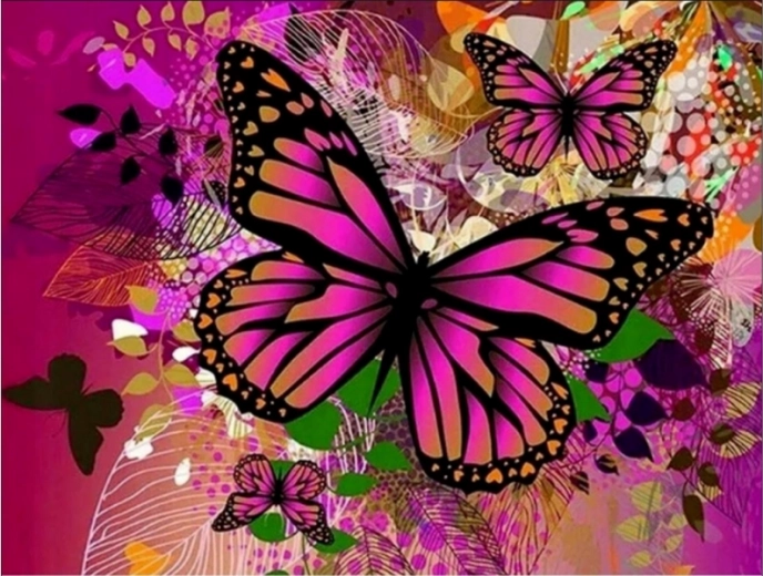 Diamantmozaïek (diamond painting) Vlinders in het roze 40 × 30 cm