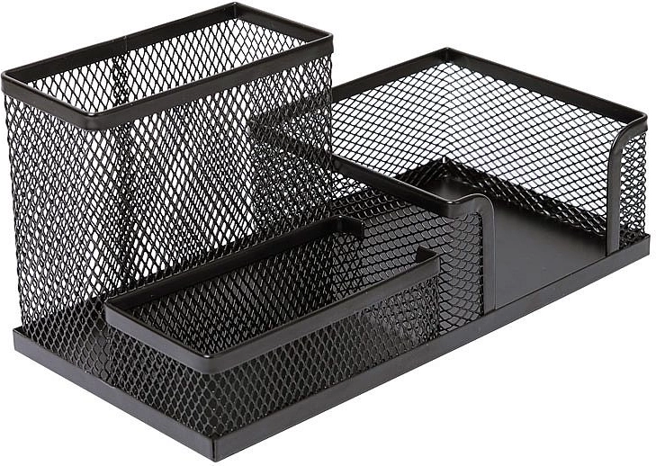 Organisateur de bureau en métal avec cube de notes, noir