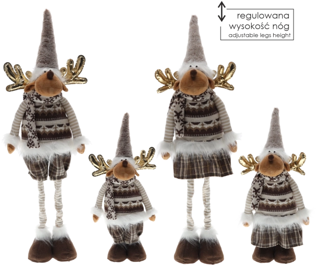 Christmas plush reindeer with adjustable legs 55–90 cm brown - 1 piece