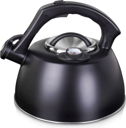 Bouilloire en acier avec sifflet et thermomètre 3 l – noire