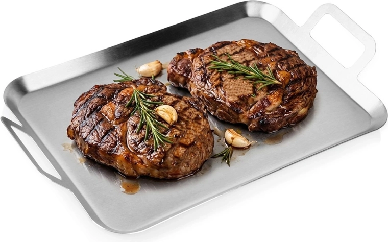 Stainless steel grill plate 43 × 25 cm with handles