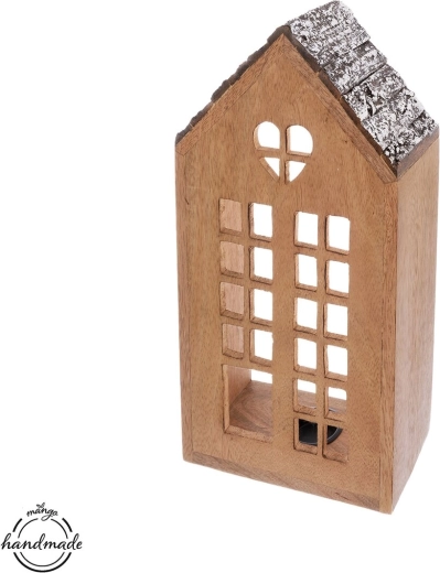 Holzkerzenhalter in Hausform, 28,5 cm