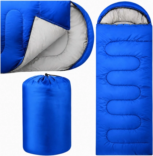 Tourist mummy sleeping bag 2-in-1 with hood 210 × 70 cm, blue