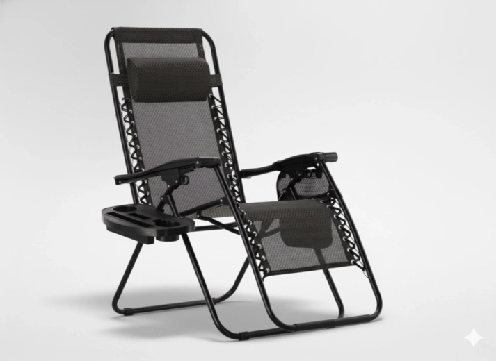 Chaise longue de jardin pliable avec coussin, poche et appuie-tête réglable