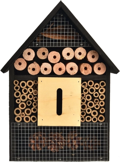 Insectenhotel van natuurlijk hout, zwart, 22 × 9 × 30 cm