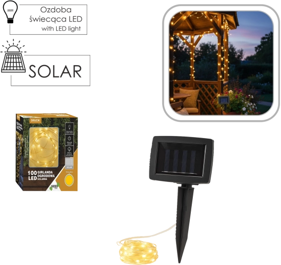 Guirlande LED solaire 100 diodes blanc chaud 11,9 m IP44