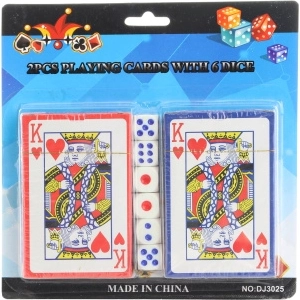 Rummy cards with two decks and a set of dice