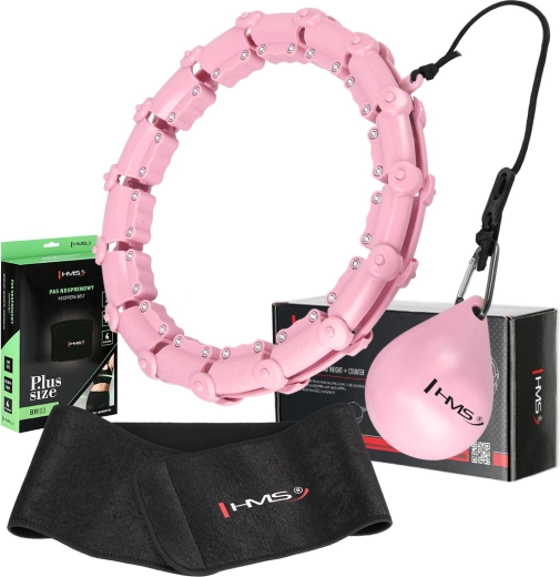 Set roze massage-hula hoop met gewicht HMS HHW11 en afslankende tailleband HMS BR163 Plus Size