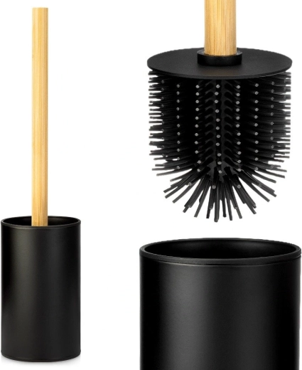 Brosse WC en silicone Vilde avec support, noire, 38,5 cm
