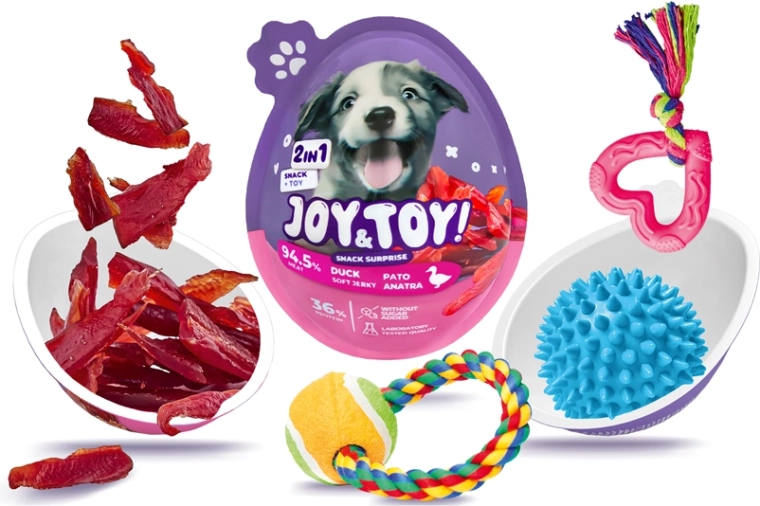 Joy&Toy Ei für Hunde mit Überraschung – Enten-Soft-Jerky und Spielzeug