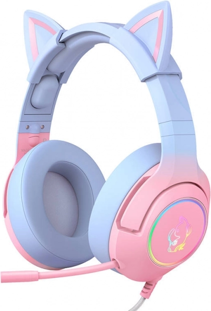 Gaming Headphones Pink-Blue with Cat Ears