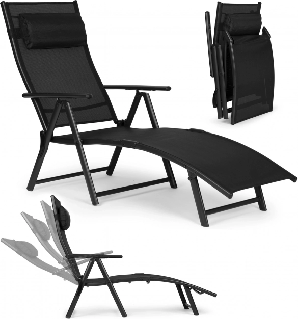 Opvouwbare tuin- en strandligstoel met verstelbare rugleuning, stalen frame, zwart MULTIGARDEN