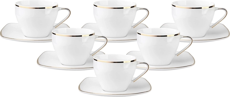 Mariapaula Moderna Kwadratowa Gold – service à café carré, set de 6 tasses + 6 sous-tasses
