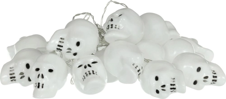 Guirlande Retlux avec crânes, 20 LED blanc chaud