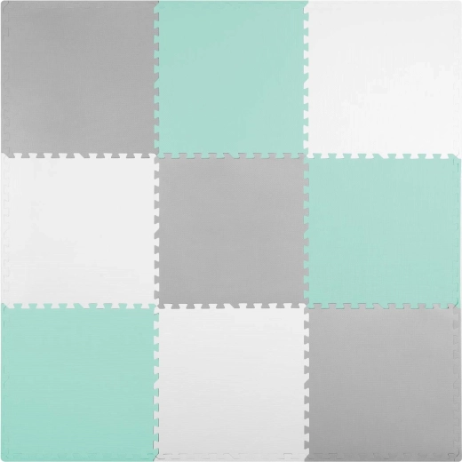 Grand tapis de sol en mousse puzzle RICOKIDS 180 × 180 cm, 9 pièces, gris-turquoise