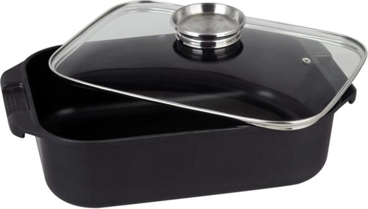 Braadpan met glazen deksel 6,5 l, anti-aanbak, zwart