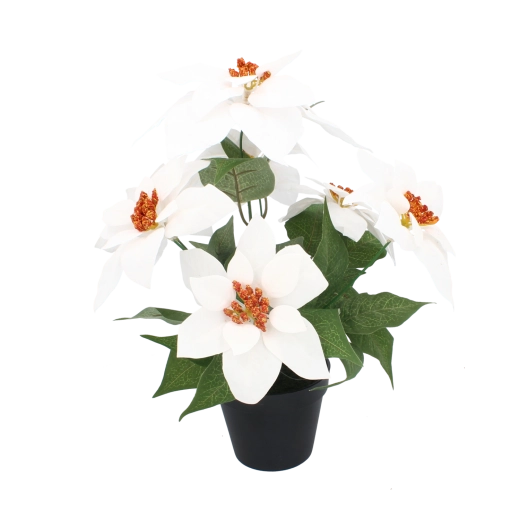 Synthetische kerstster in zwarte bloempot 35 cm, wit