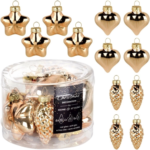 Glazen kerstornamenten goud 4–4,5 cm, set van 12 stuks