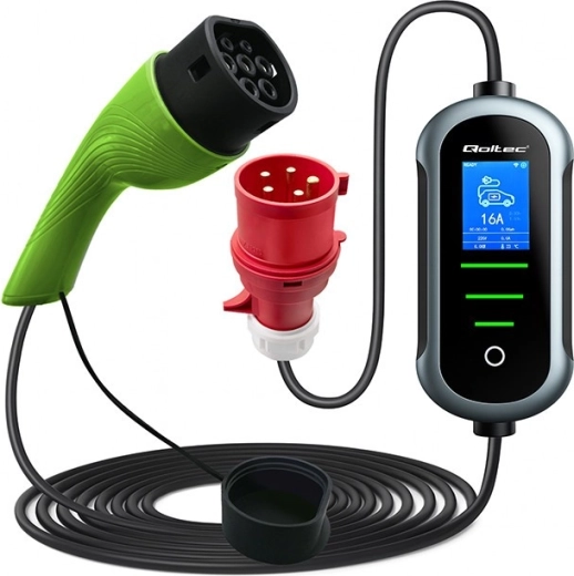 Chargeur mobile Qoltec pour véhicules électriques et hybrides 11 kW 400 V CEE 16A Wi-Fi LCD 5 m