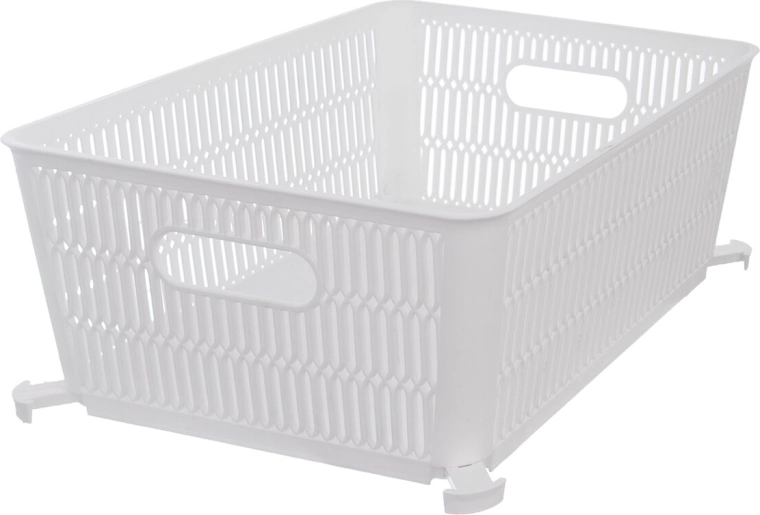 Stapelbarer Kunststoff-Aufbewahrungskorb Nesta, weiß, 28,5 × 23 × 12 cm